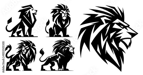roaring lion black shape logo for branding and design vector