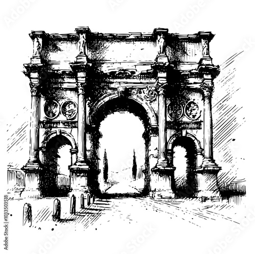 classical roman arch illustration – vintage architectural line art