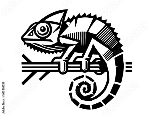 artistic chameleon in geometric pattern and shapes black vector