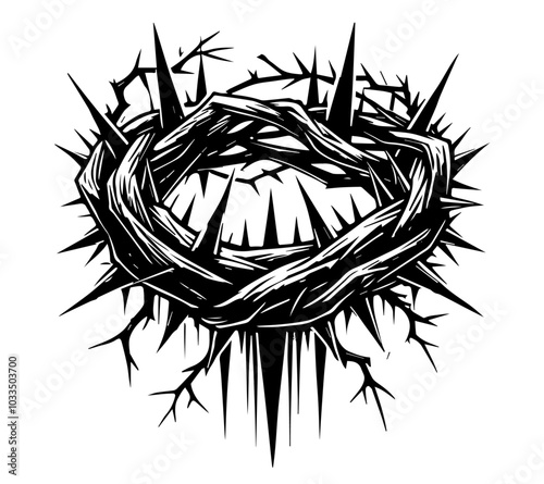 line art jesus crown of thorns illustration in black vector