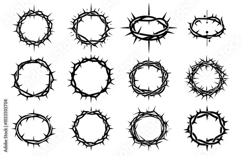 jesus crown of thorns sketch design in black vector