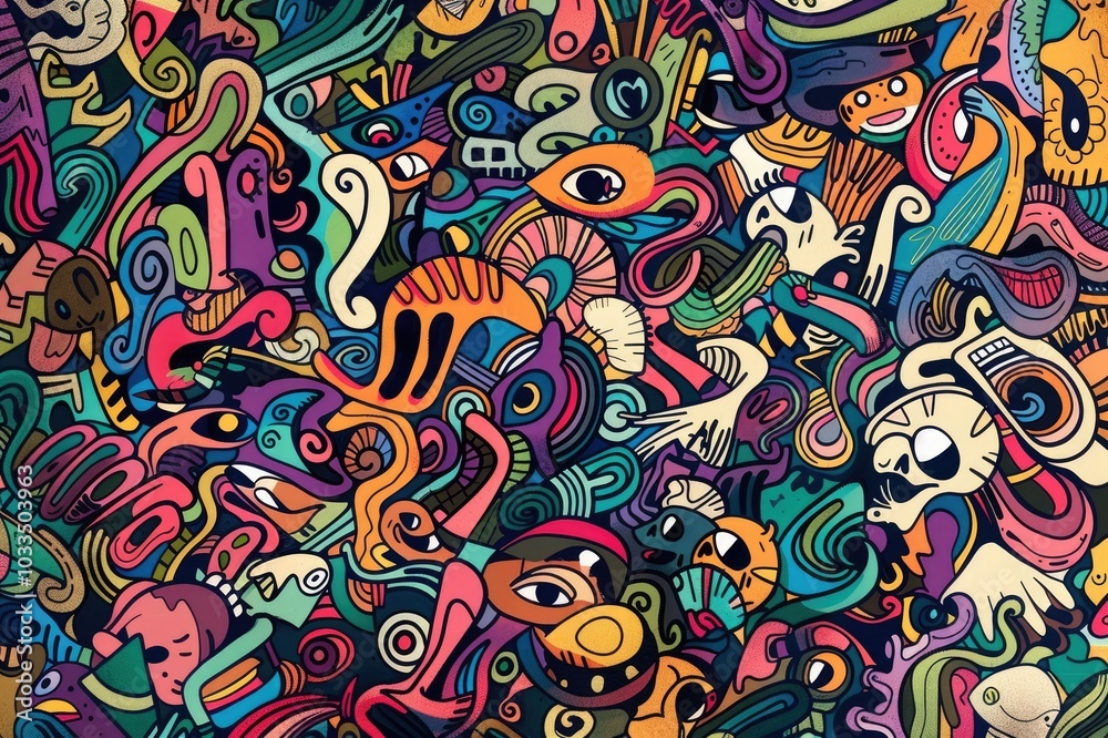 Cartoon doodles Art and Design horizontal stripe illustration Cartoon doodles Art and Design horizontal stripe illustration