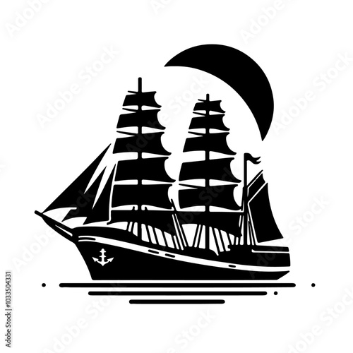 Only Black and White Silhouettes Big Ship background graphic 
