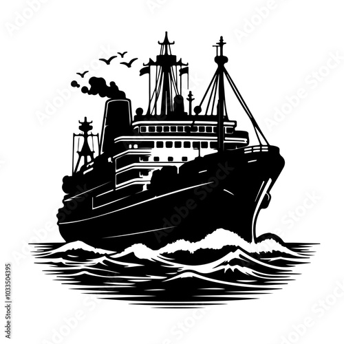 Only Black and White Silhouettes Big Ship background graphic 
