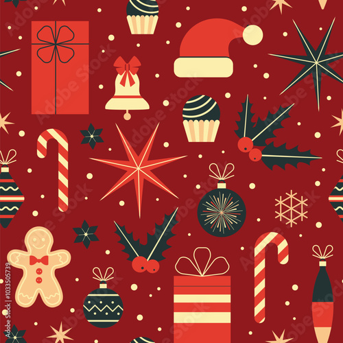 Obraz na płótnie Christmas Seamless Pattern in Vintage Red Colors w salonie