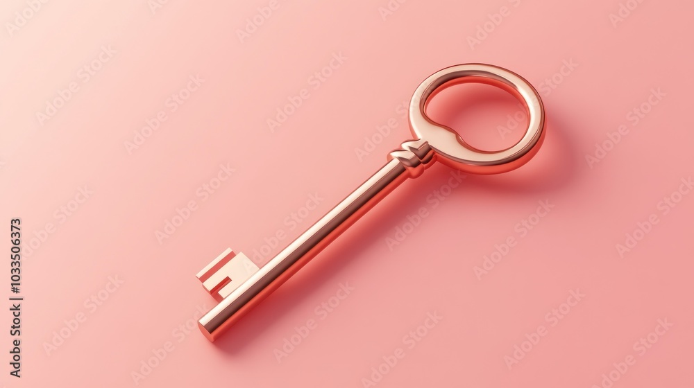 Elegant Copper Key on Pink Background Elegant Copper Key on Pink Background