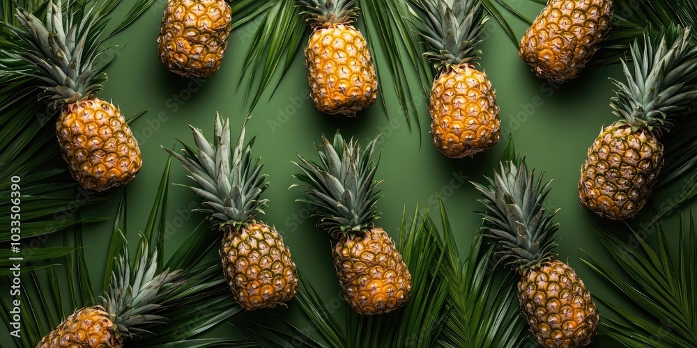 Ornamental pineapples on a green backdrop Ornamental pineapples on a green backdrop