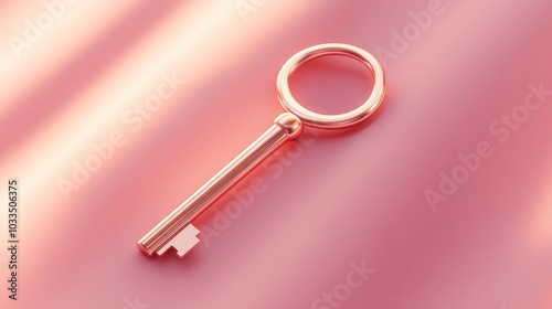 Small Copper Key on Soft Pink Background