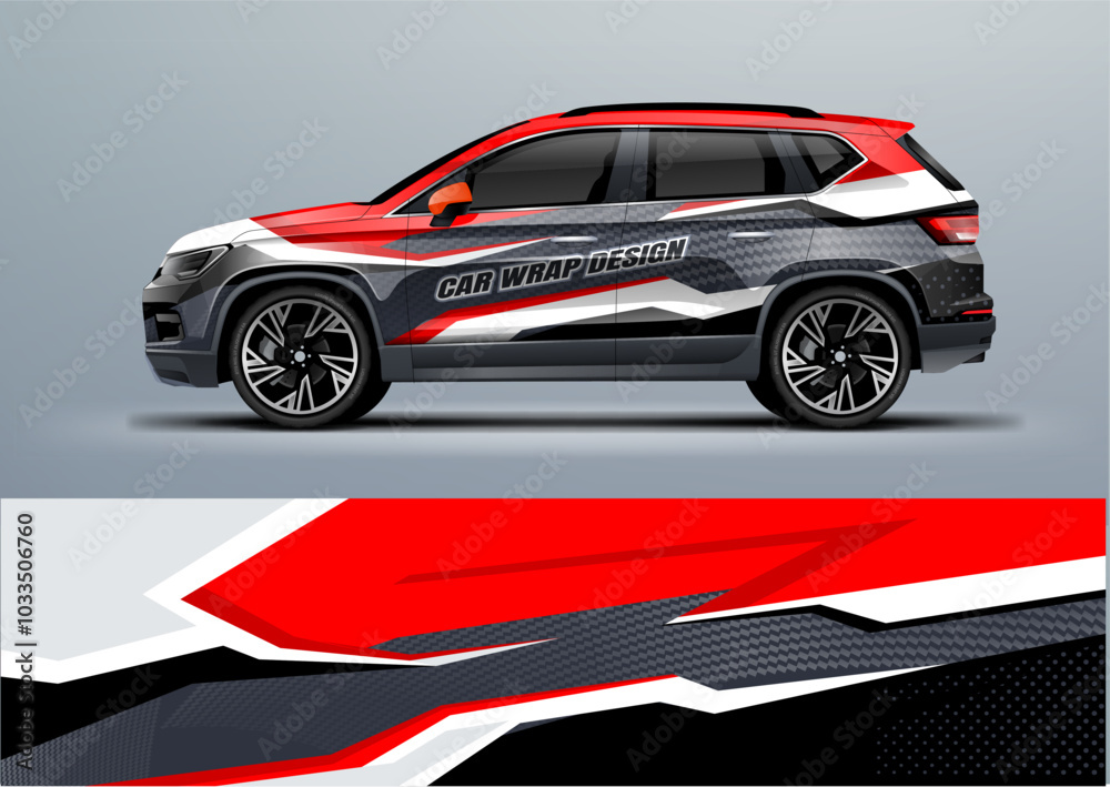 Racing Car branding with racing wrap decal or livery design touch of red. Abstract racing graphics red with backround. Editable vector template Racing Car branding with racing wrap decal or livery design touch of red. Abstract racing graphics red with backround. Editable vector template