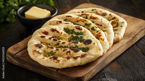 Freshly Baked Naan Bread with Butter and Herbs