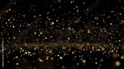 Abstract background with golden bokeh lights on a black background.