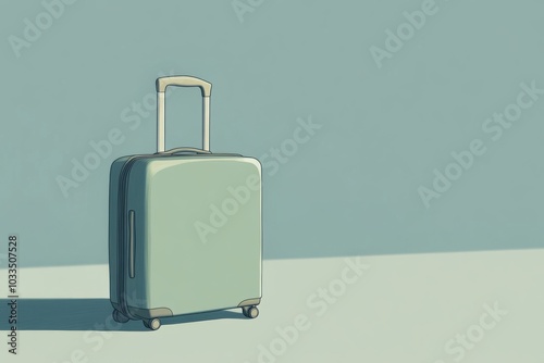 This illustration features a sleek suitcase with a handle, highlighting essential travel gear against a serene background. Generative AI