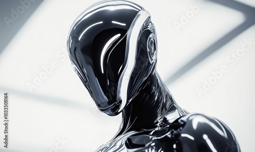 Shiny black robot with a white visor.