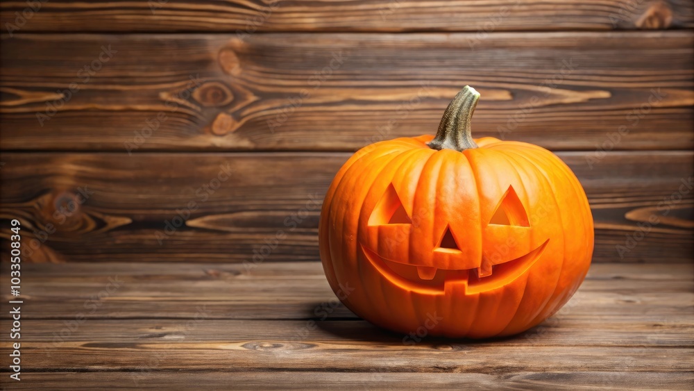 Small Halloween Pumpkin on Rustic Wooden Table. Autumn Decor with Smooth Texture Background Small Halloween Pumpkin on Rustic Wooden Table. Autumn Decor with Smooth Texture Background