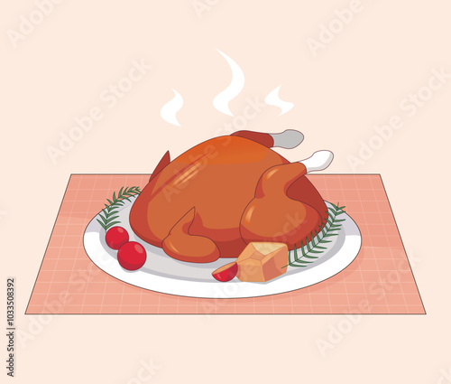 Thanksgiving roast chicken dishes with tomatos and potato