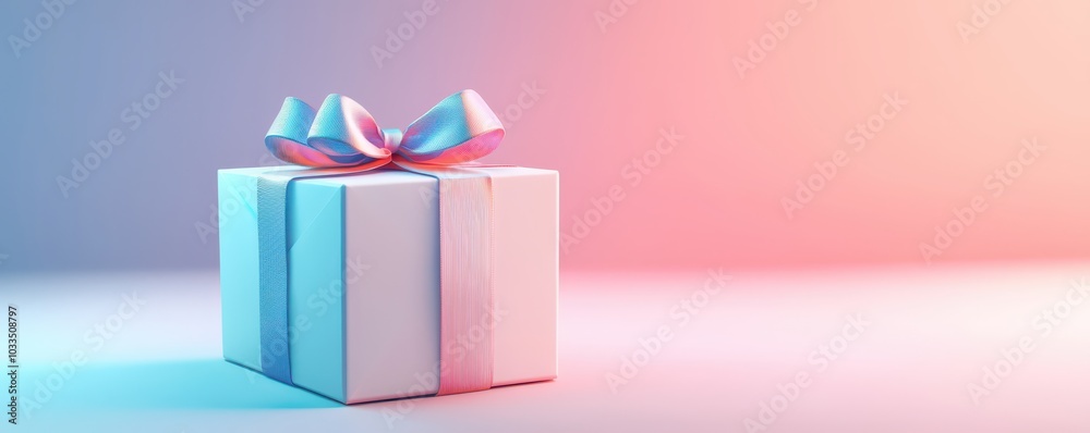 Pastel gift box with a ribbon bow, perfect for adding your personalized message on the left side. Pastel gift box with a ribbon bow, perfect for adding your personalized message on the left side.