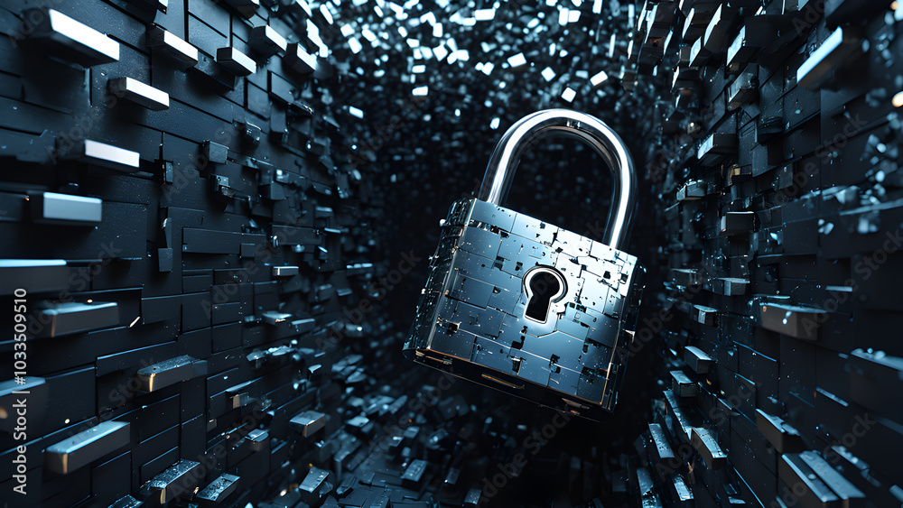 Cyber security concept with padlock on black background 3D rendering Cyber security concept with padlock on black background 3D rendering
