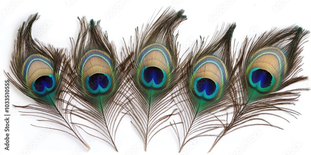 Obraz premium Peacock feathers on a white backdrop