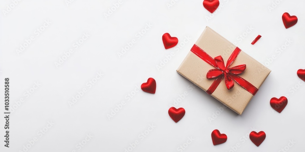 Romantic gift box with hearts on a white background. Valentine's Day backdrop. Flat lay, top view, copyspace. Romantic gift box with hearts on a white background. Valentine's Day backdrop. Flat lay, top view, copyspace.