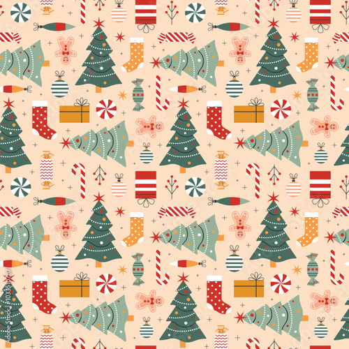 Obraz na płótnie Christmas Seamless Pattern with Holiday Tree w salonie