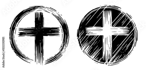 spiritual christian attributes in minimalist line drawing style black vector
