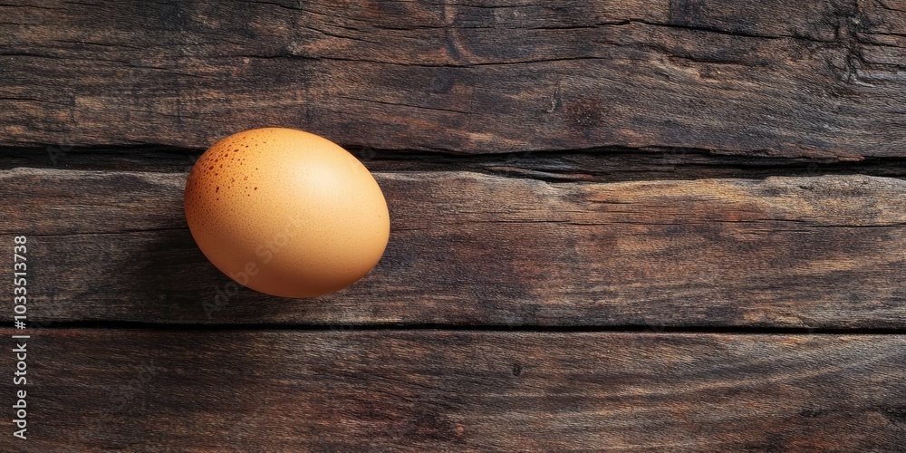 Chicken egg on wooden table with area for copy.