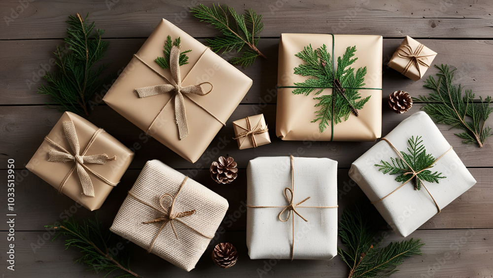 Minimalist christmas presents background. Minimalist christmas presents background.