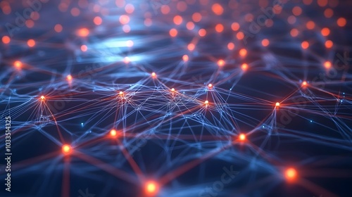 Abstract Network with Glowing Red and Blue Lines and Nodes