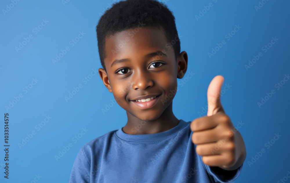 Joyful boy expressing positivity with thumbs up Joyful boy expressing positivity with thumbs up
