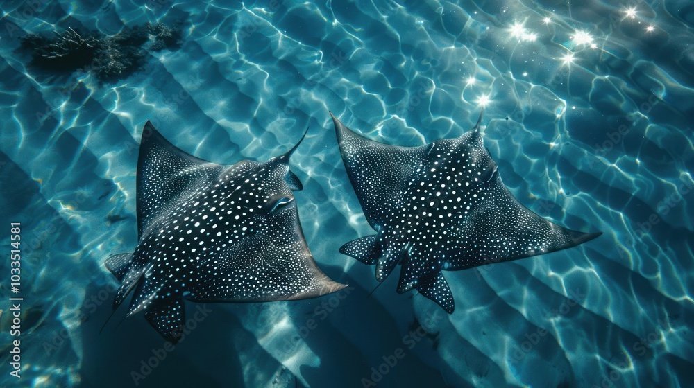 Fototapeta premium A family of stingrays in the ocean