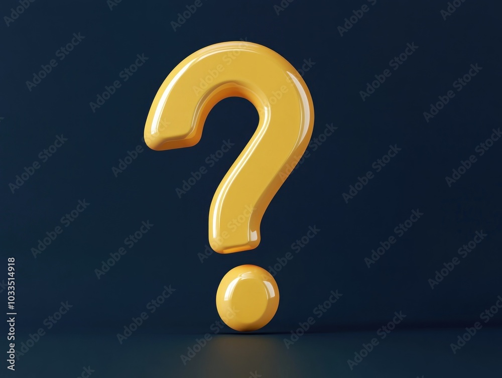 Naklejka premium 3D Yellow Question Mark on Dark Background