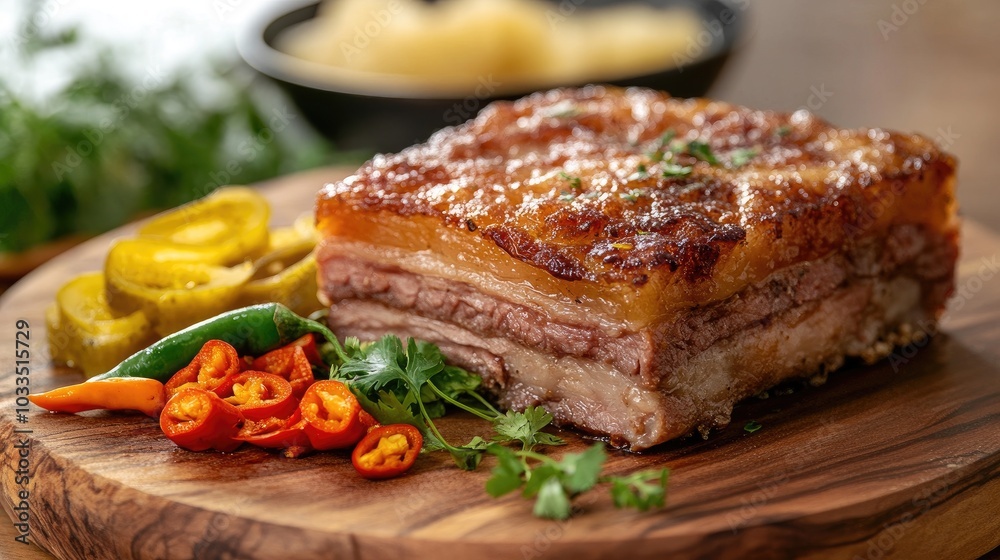 Delicious Crispy Pork Belly with Fresh Garnishes Delicious Crispy Pork Belly with Fresh Garnishes