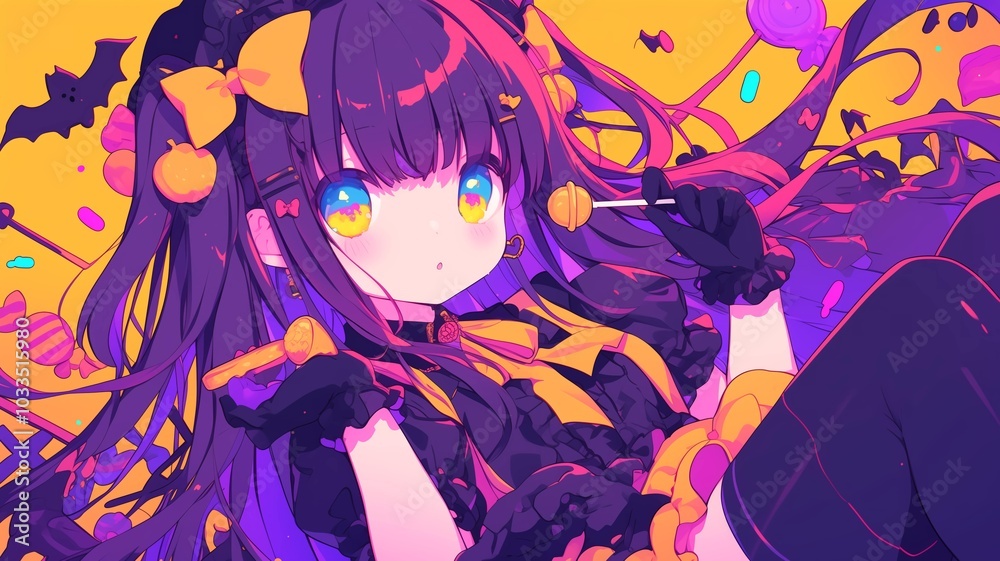 Fototapeta premium ハロウィンのコスプレをしたアニメ調の美少女