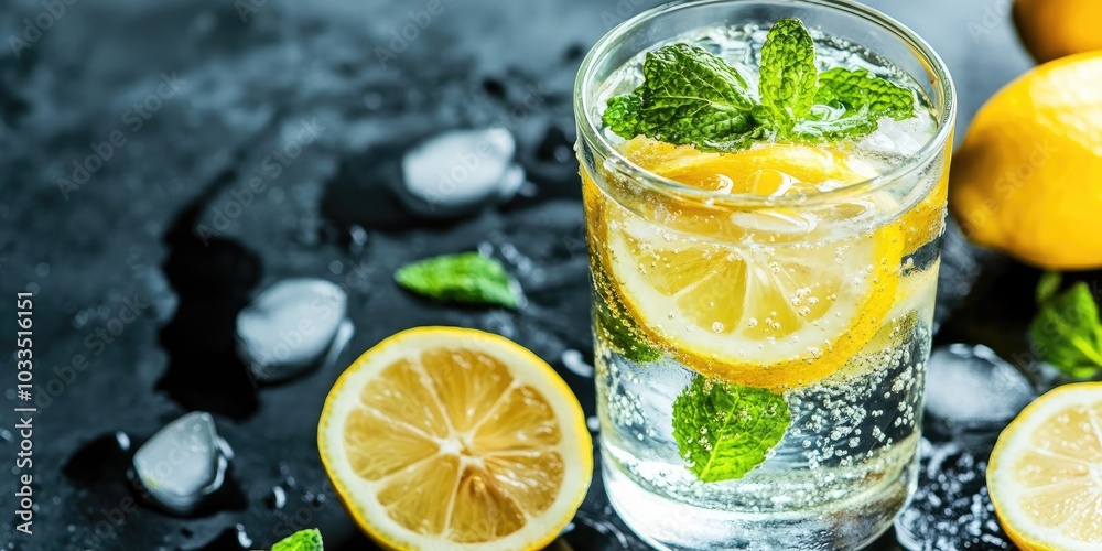 Healthy drinks: Infused water involves adding lemon to water, which provides a natural flavor and offers numerous holistic benefits for the body. on the table, copy space, background, beverage Healthy drinks: Infused water involves adding lemon to water, which provides a natural flavor and offers numerous holistic benefits for the body. on the table, copy space, background, beverage