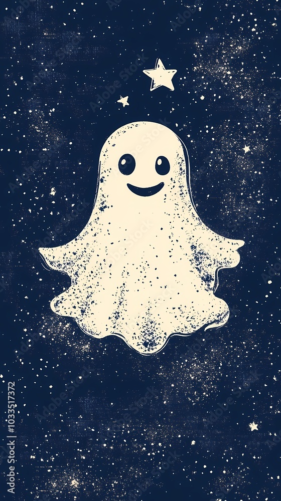 Cute smiling ghost with stars, perfect for a whimsical Halloween theme. Cute smiling ghost with stars, perfect for a whimsical Halloween theme.