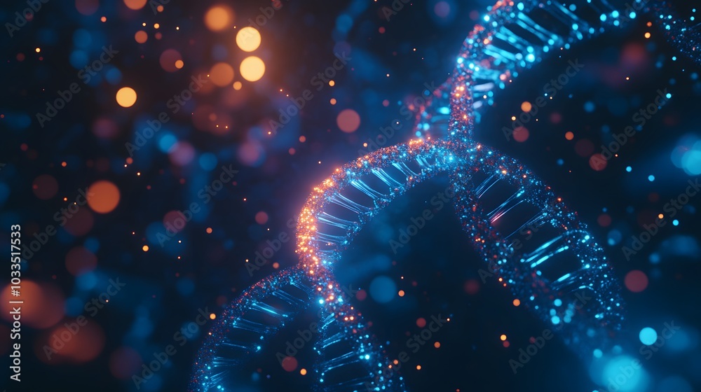 Abstract Double Helix DNA Strand with Glowing Particles Abstract Double Helix DNA Strand with Glowing Particles