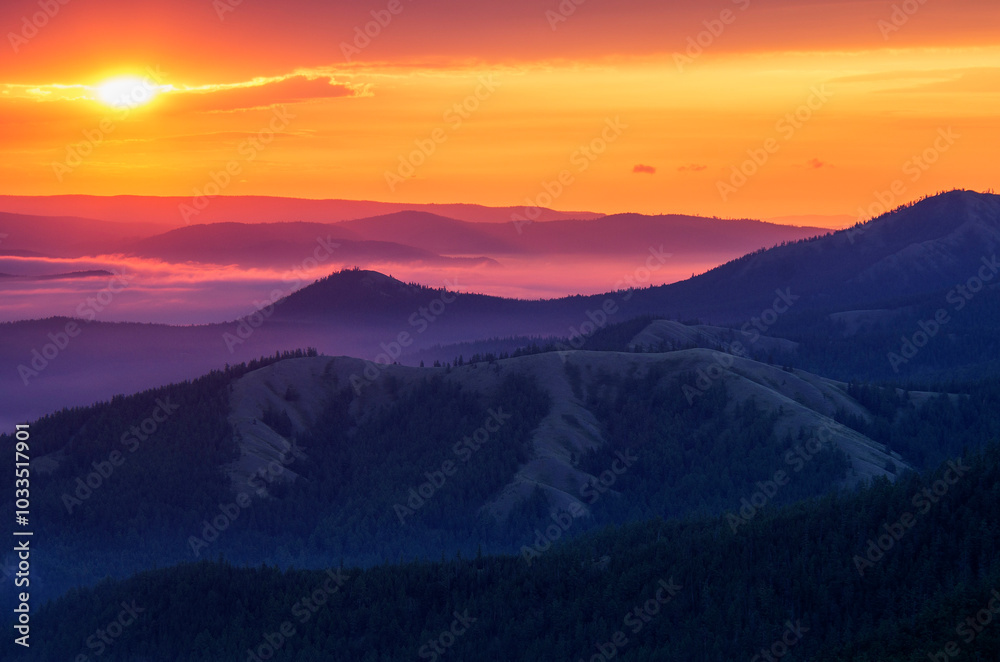 A colorful dawn in the Southern Urals. A colorful dawn in the Southern Urals.