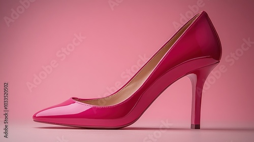 Classic Fuchsia High Heel Shoe on Pink Background