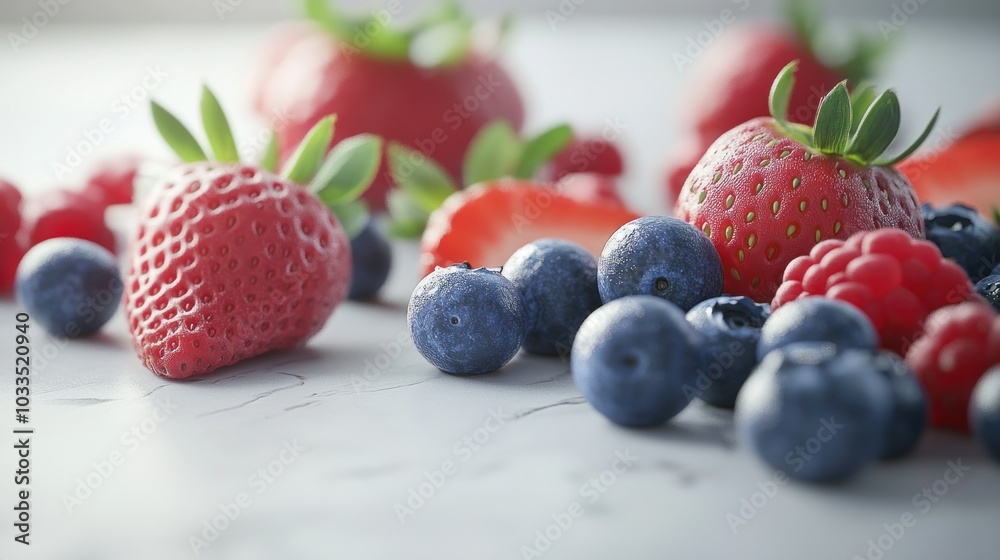 Exquisite Fresh Berry Arrangement on Marble Surface Exquisite Fresh Berry Arrangement on Marble Surface