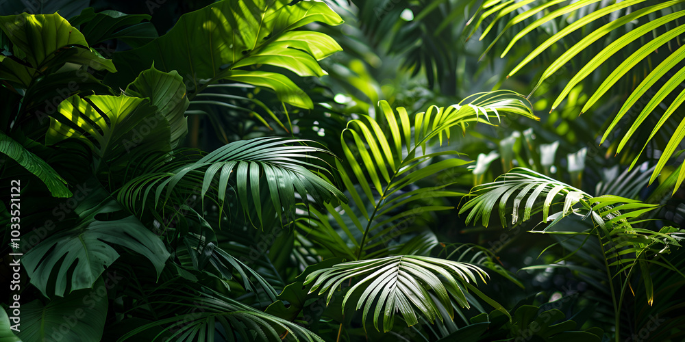 Fototapeta premium Sunlight Filtering Through Dense Jungle Canopy
