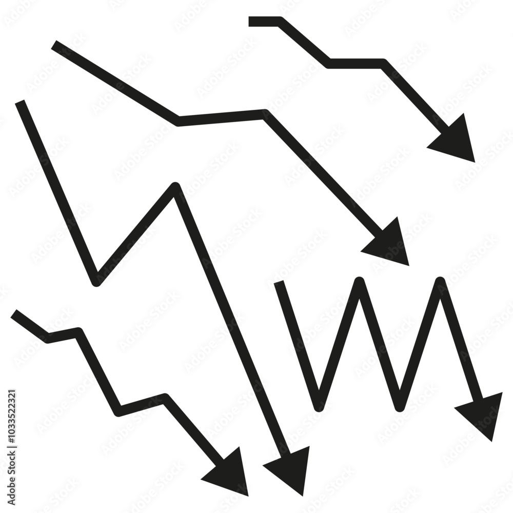 Decline chart icon. Falling arrow symbol. Economic downturn illustration. Vector trend design.