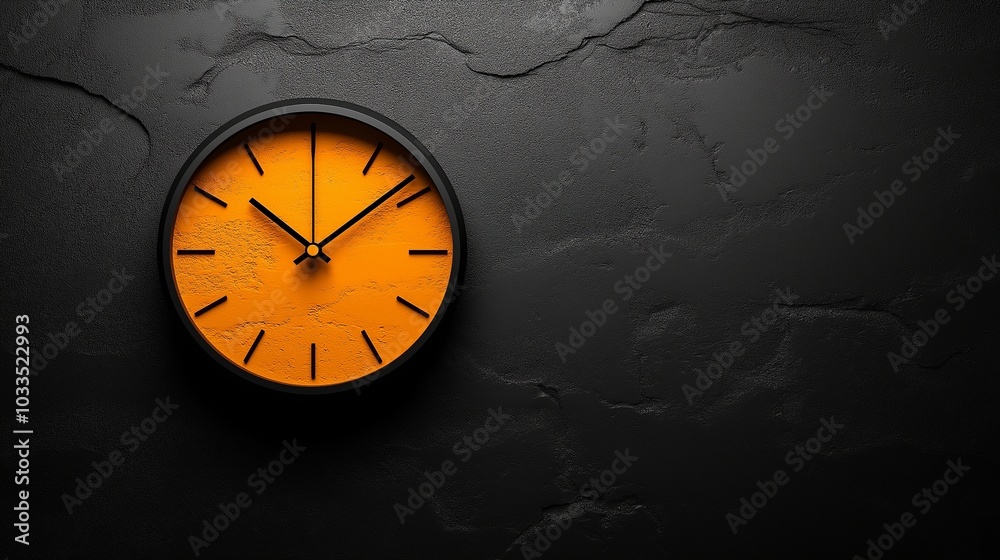 custom made wallpaper toronto digitalMinimalist black and orange wall clock on dark textured background, perfect for modern office decor, time management, or branding concepts