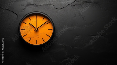 Wallpaper Mural Minimalist black and orange wall clock on dark textured background, perfect for modern office decor, time management, or branding concepts Torontodigital.ca