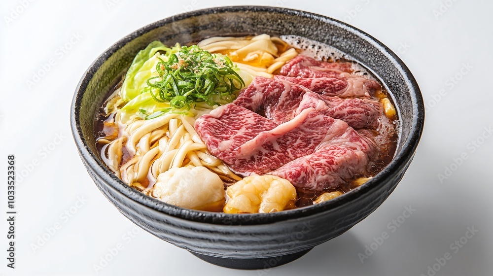 Luxurious Wagyu Noodle Bowl with Fresh Ingredients Luxurious Wagyu Noodle Bowl with Fresh Ingredients