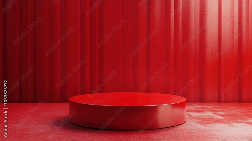 Glossy Red Round Platform in Empty Space Glossy Red Round Platform in Empty Space