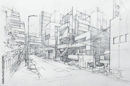 Urban sketch of a modern city