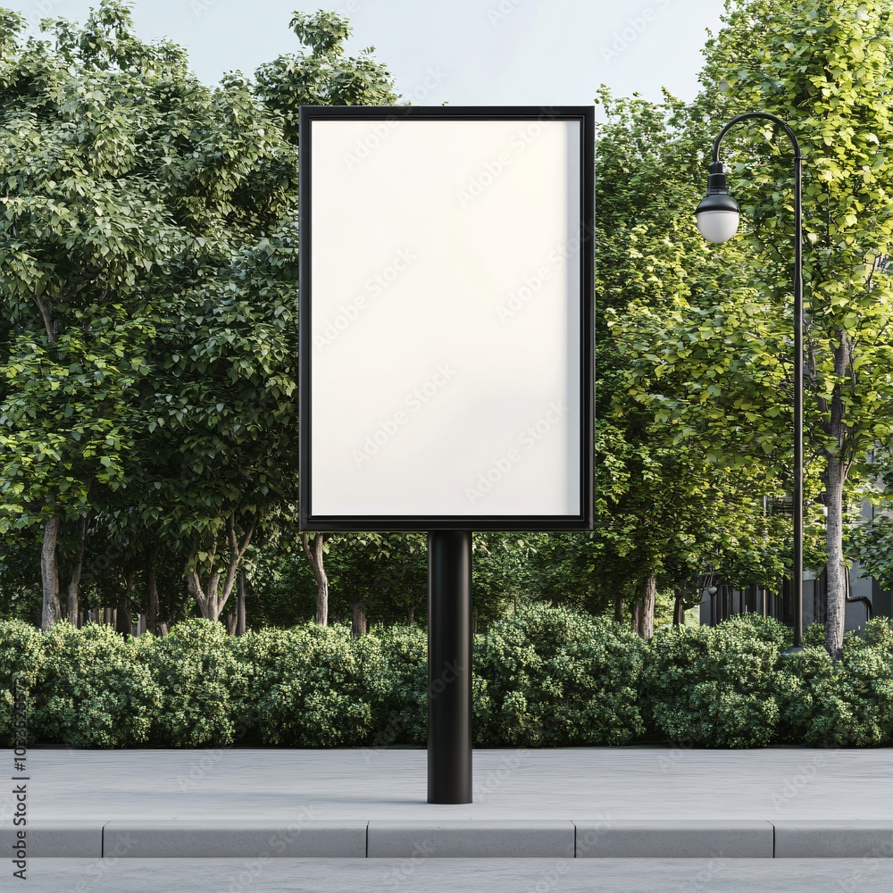 3D model mockup Blank Billboard in Urban Greenery Setting