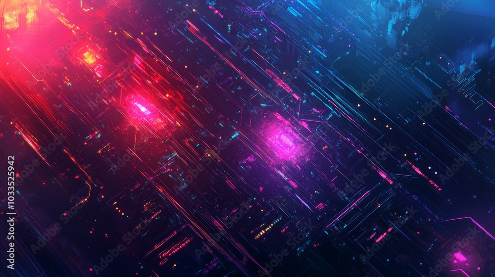 Vibrant Neon Cyber Cityscape Abstract in Futuristic Digital Style Vibrant Neon Cyber Cityscape Abstract in Futuristic Digital Style