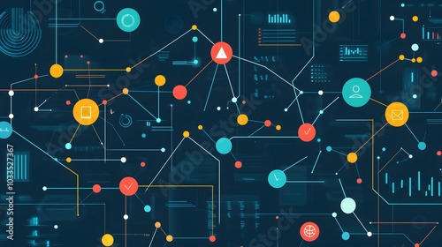 Abstract Digital Network with Colorful Nodes and Lines