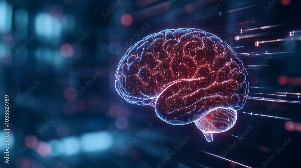 A 3D rendering of a brain glowing from a microchip, with cascading lines of code and data points swirling around it, representing AI's growing capabilities in processing human-like A 3D rendering of a brain glowing from a microchip, with cascading lines of code and data points swirling around it, representing AI's growing capabilities in processing human-like